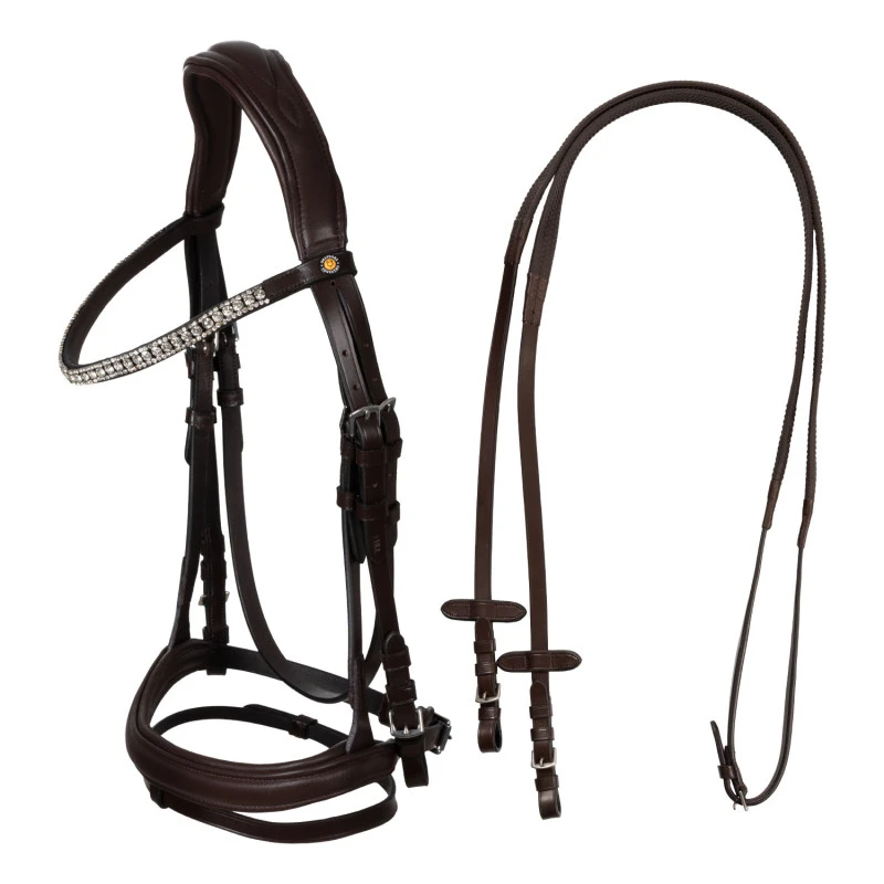 Black leather anatomical bridle with rhinestones