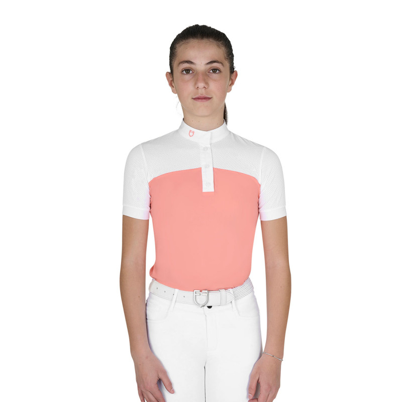 Girls' slim fit competition polo shirt with perforated fabric