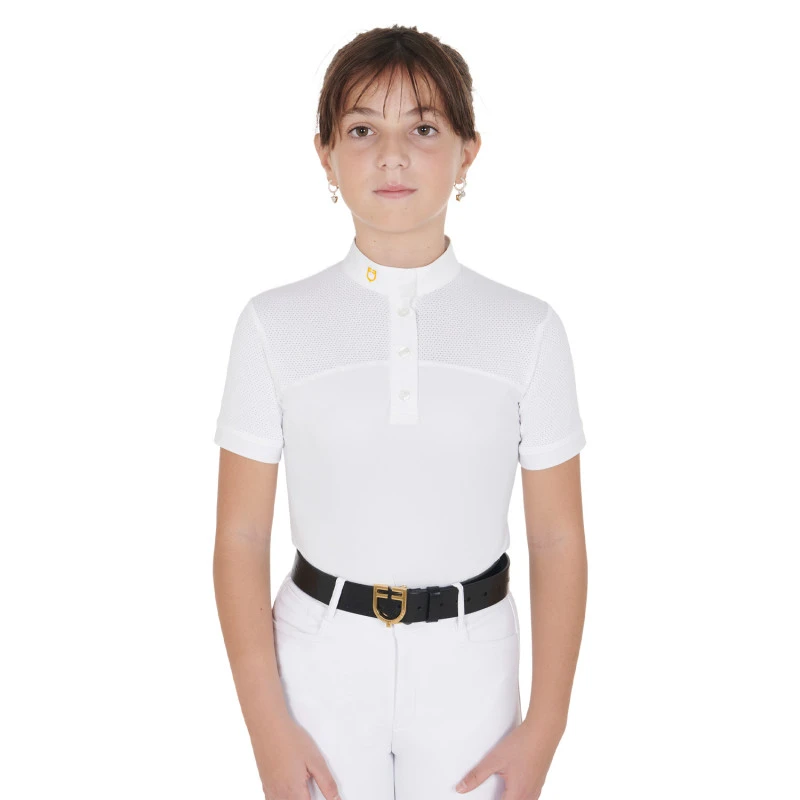 Polo niña de concurso slim fit tejido perforado