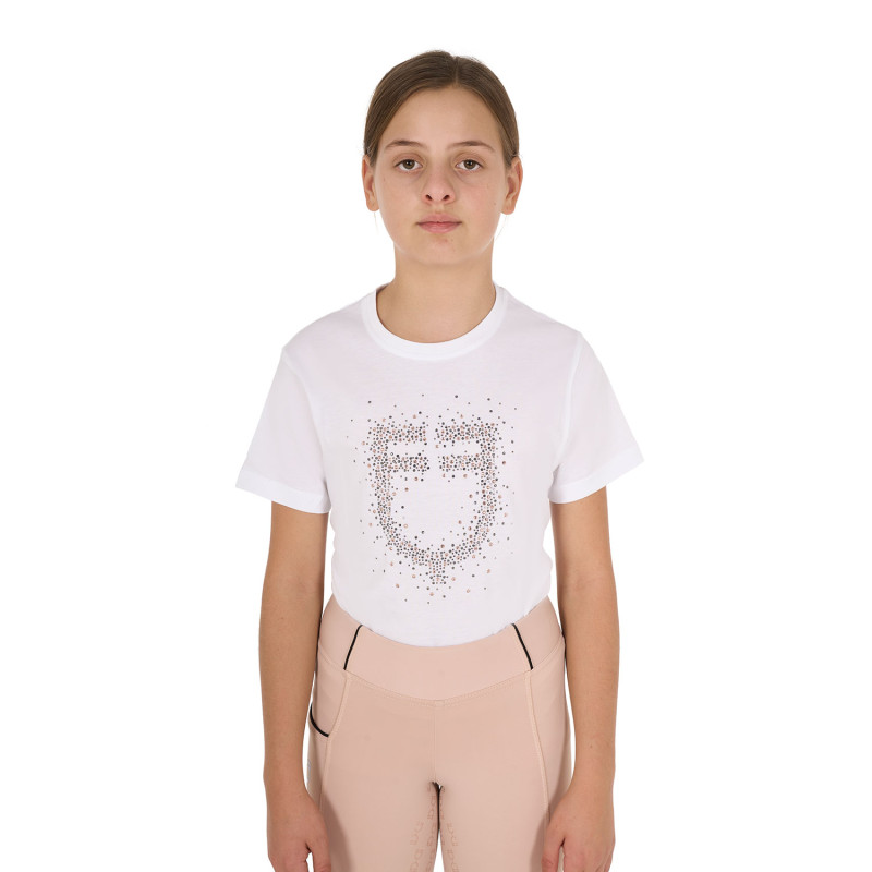 Girls' slim fit T-shirt rose glitter logo