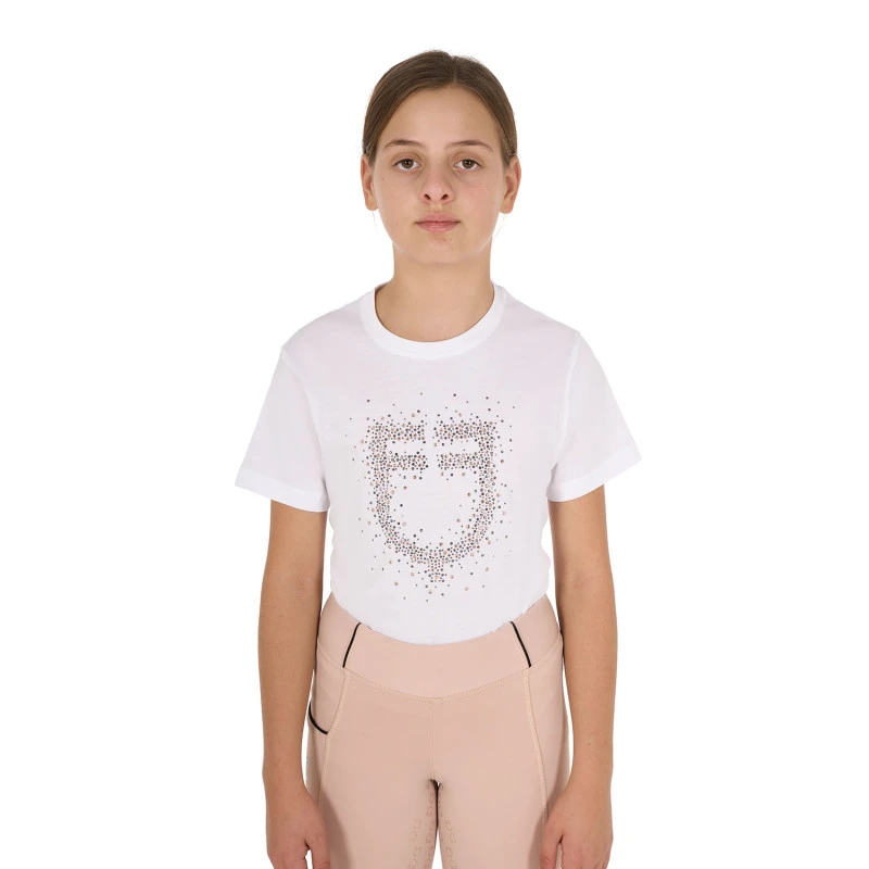 Meisjes slim fit T-shirt met roze glitterlogo