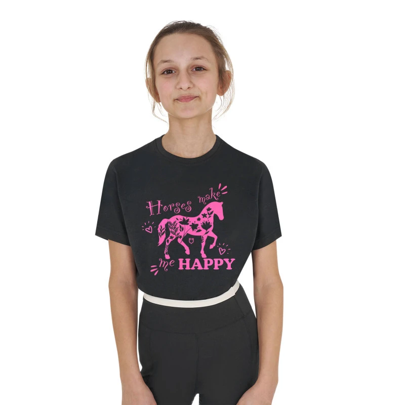 Girls' Horses Make Me Happy cotton T-shirt