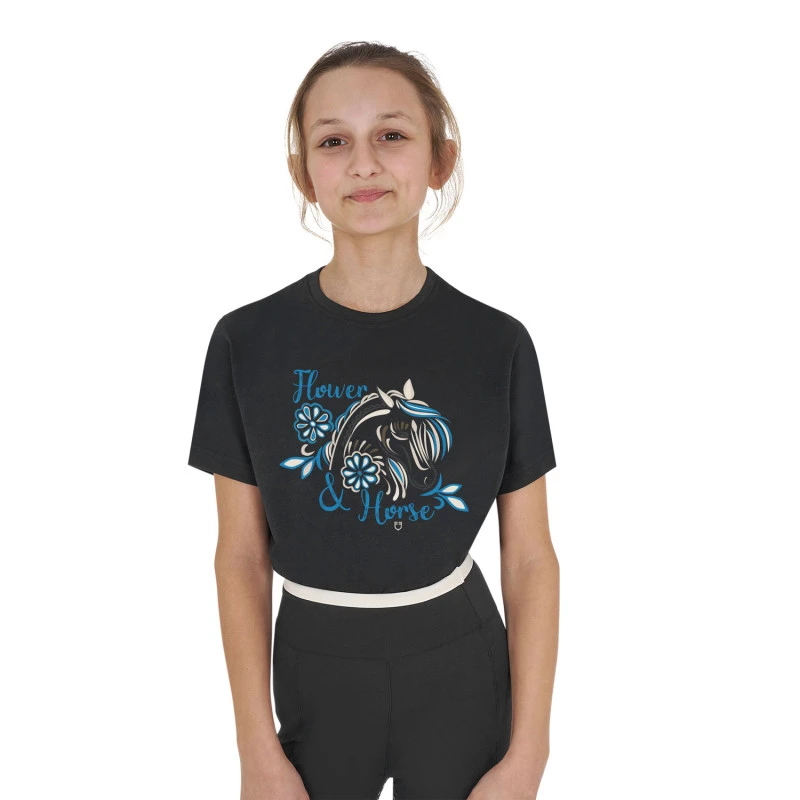 Meisjes bloemen paard katoenen T-shirt