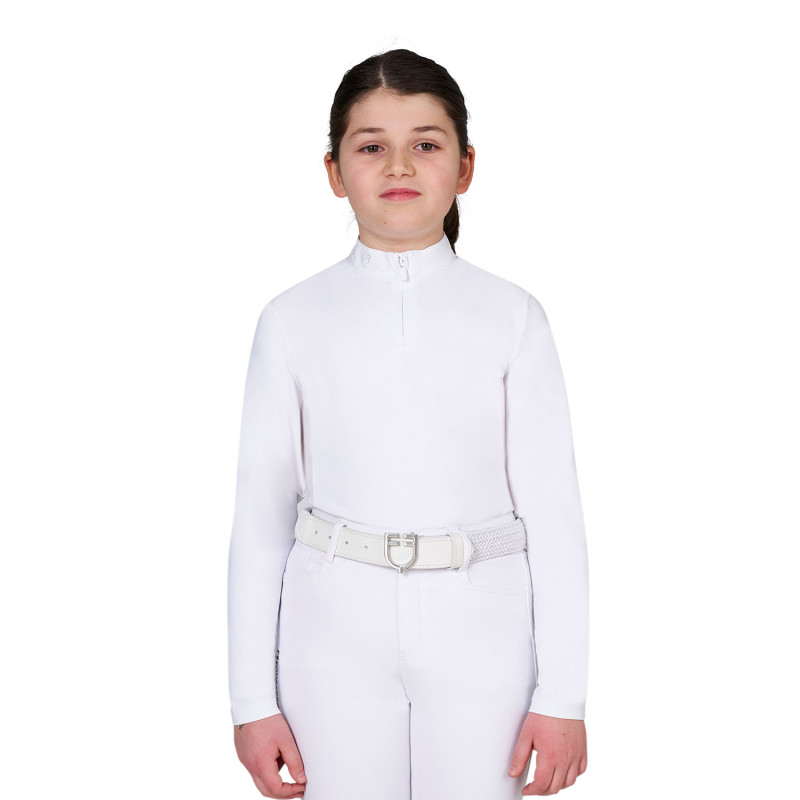 Girls' competition polo shirt with micromesh inserts