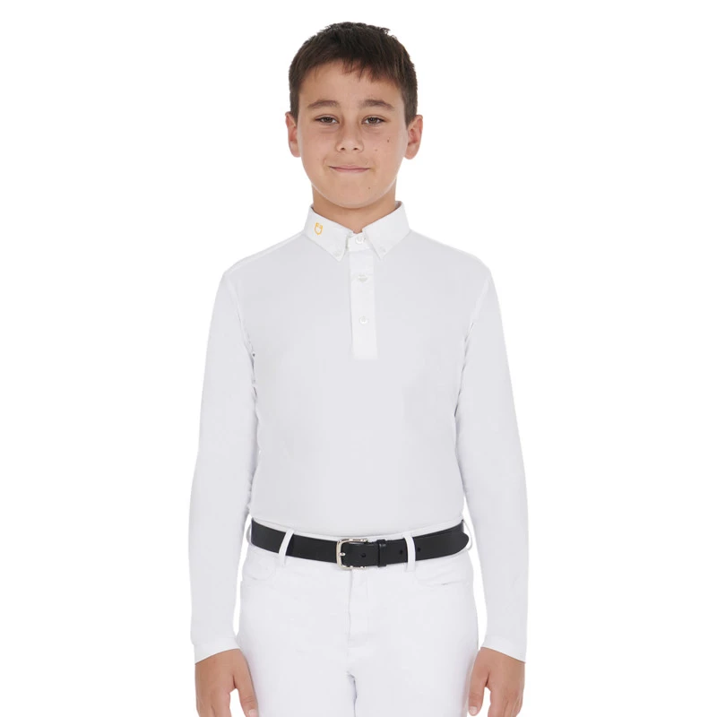 Polo de niño de manga larga en tejido técnico afelpado