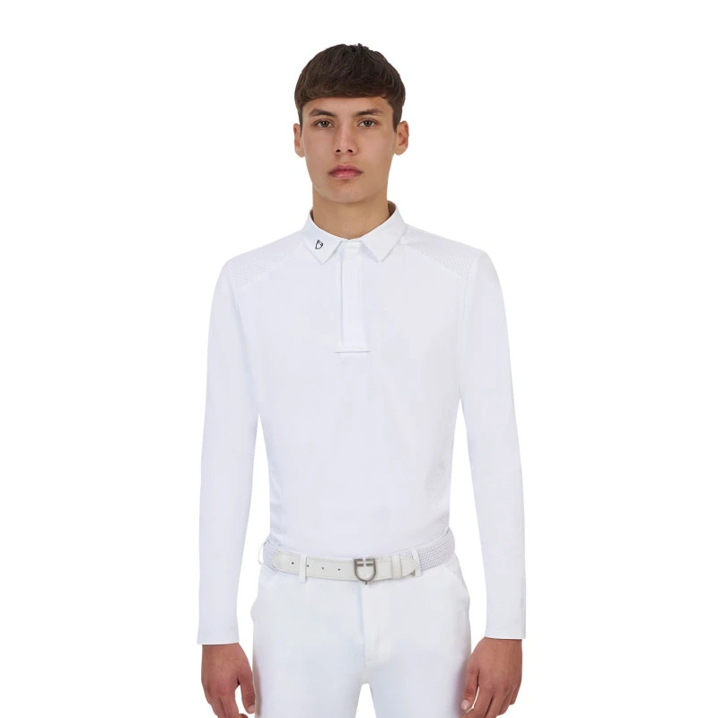 Equestro Ridertechnology Herren Turnier-Poloshirt mit langen Ärmeln und Knöpfen