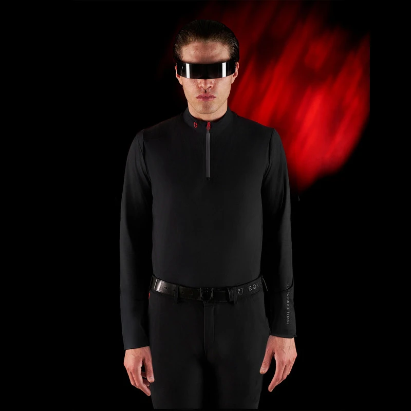 Equestro Ridertechnology Herren-Trainingspoloshirt mit langen Ärmeln und Reißverschluss
