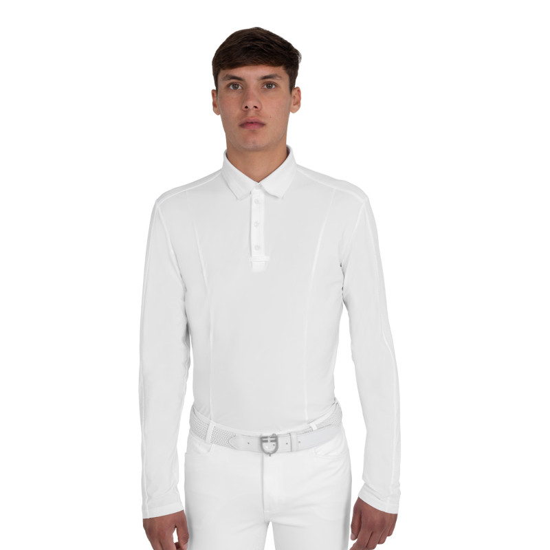 Men's competition polo shirt with mesh and ribbed inserts