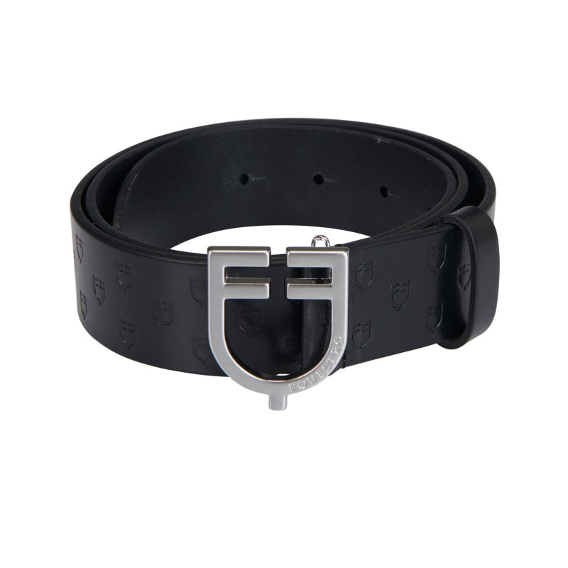 Leather logo belt with logoed buckle
