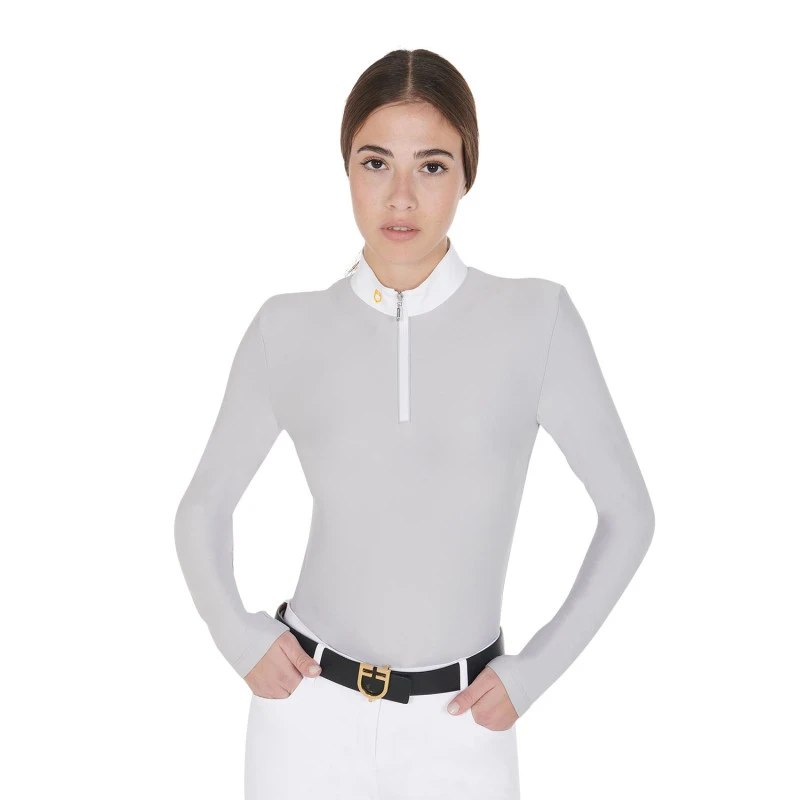 Polo de mujer de manga larga en tejido técnico afelpado