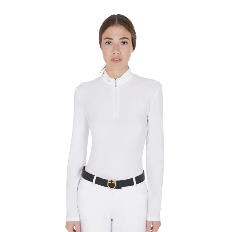 Polo de mujer de manga larga en tejido técnico afelpado