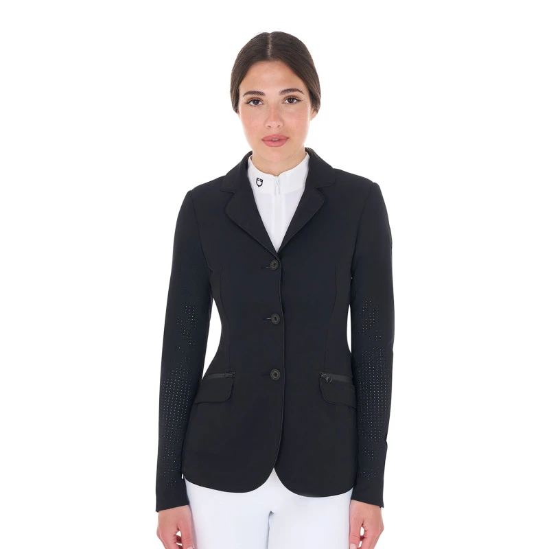 Damen-Wettkampfjacke drei Knöpfe perforierter Stoff