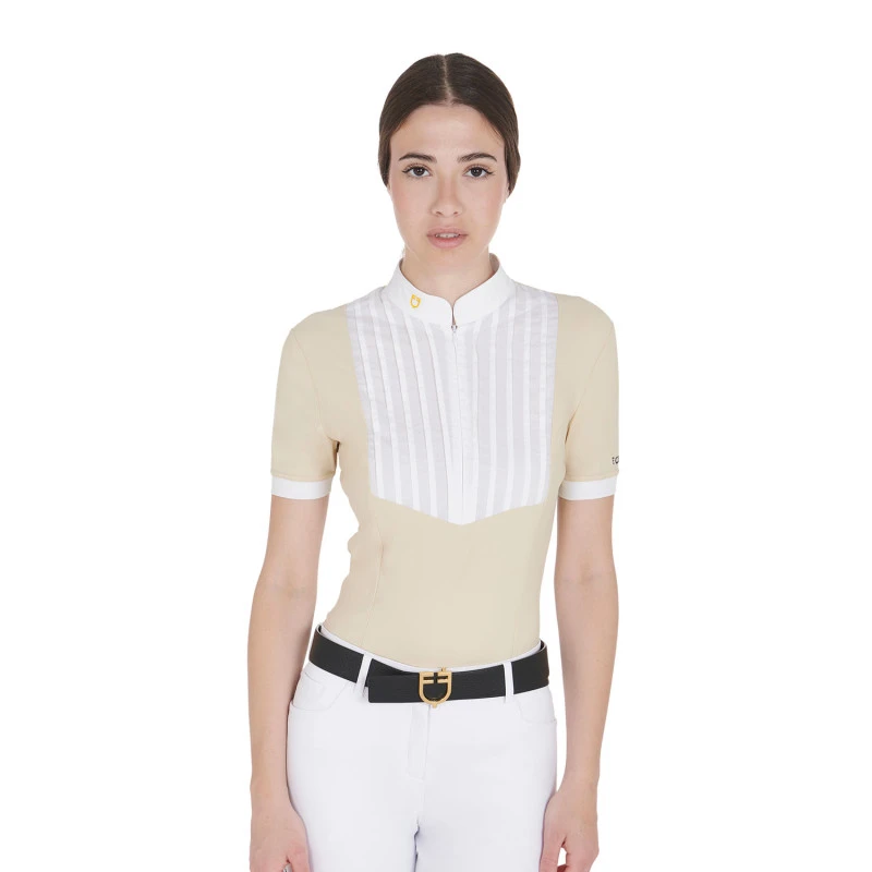 Polo de mujer slim fit de algodón plisado