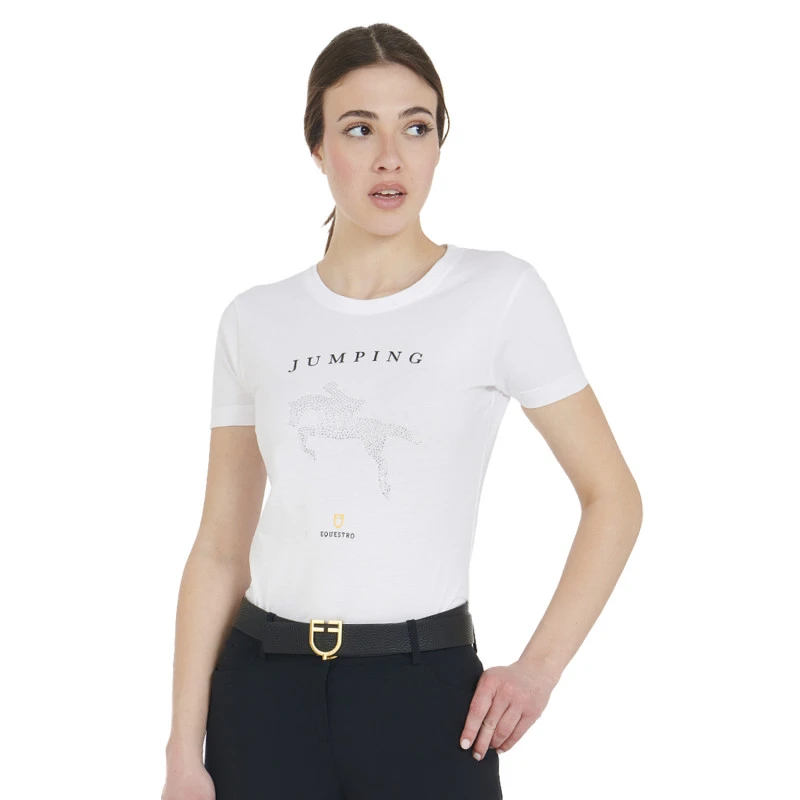 Women's slim fit t-shirt jumping with rhinestone