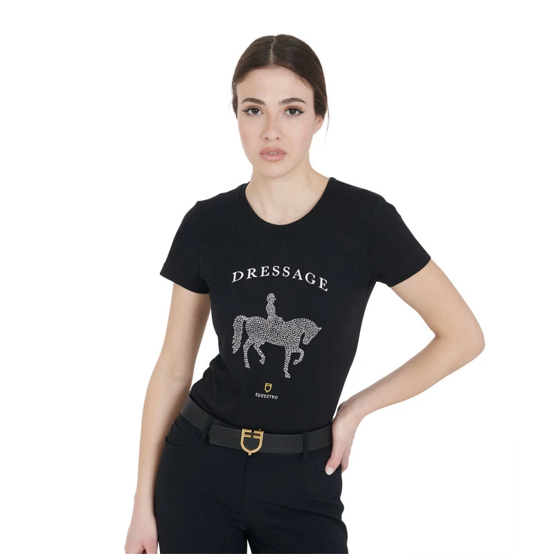 Women's slim fit t-shirt dressage with rhinestone