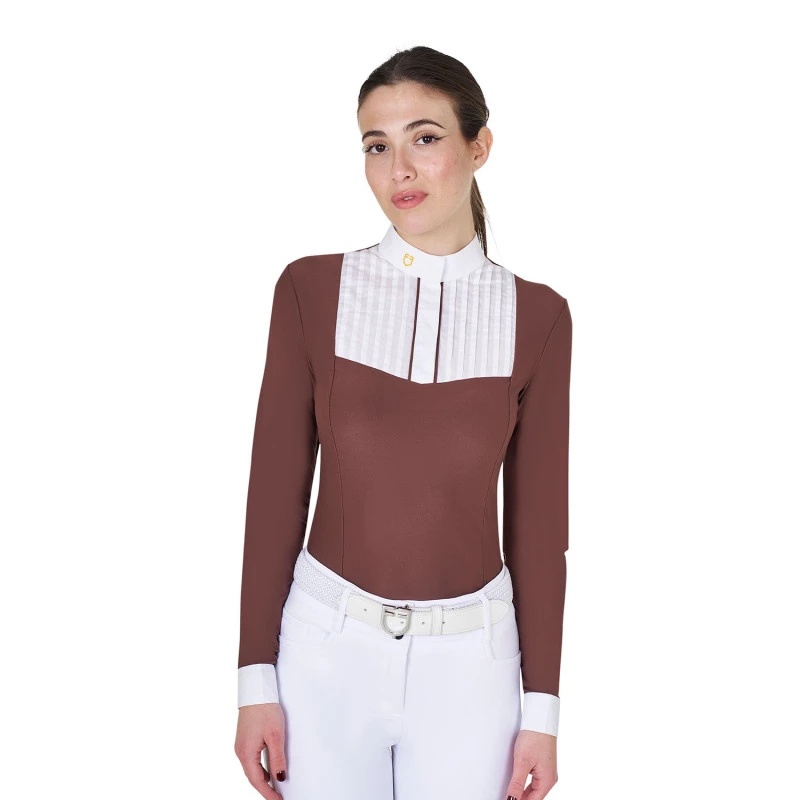 Polo de mujer slim fit con algodón plisado