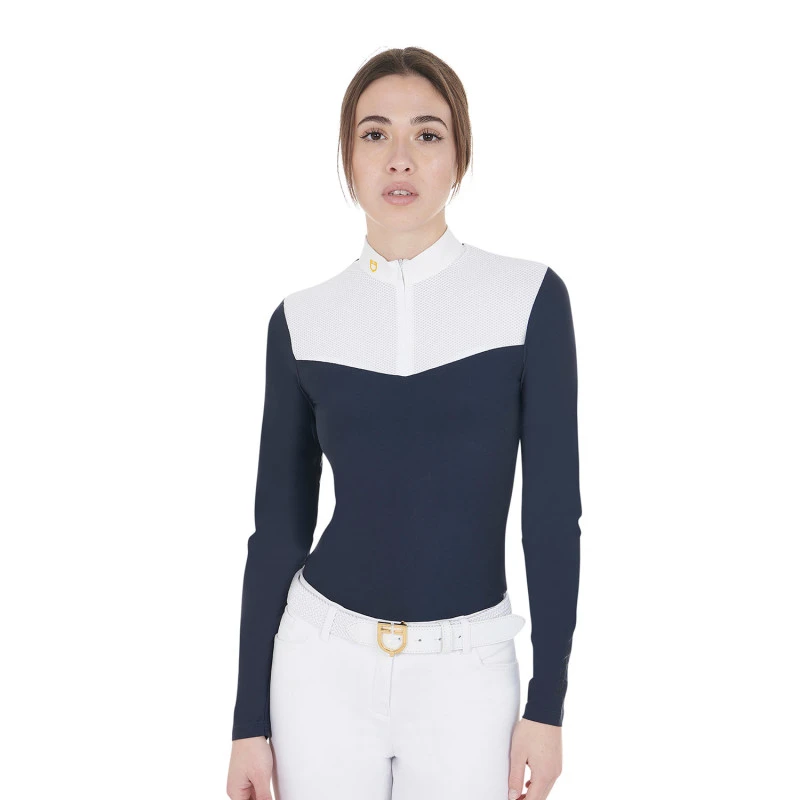 Polo de mujer de concurso en tejido técnico y mesh