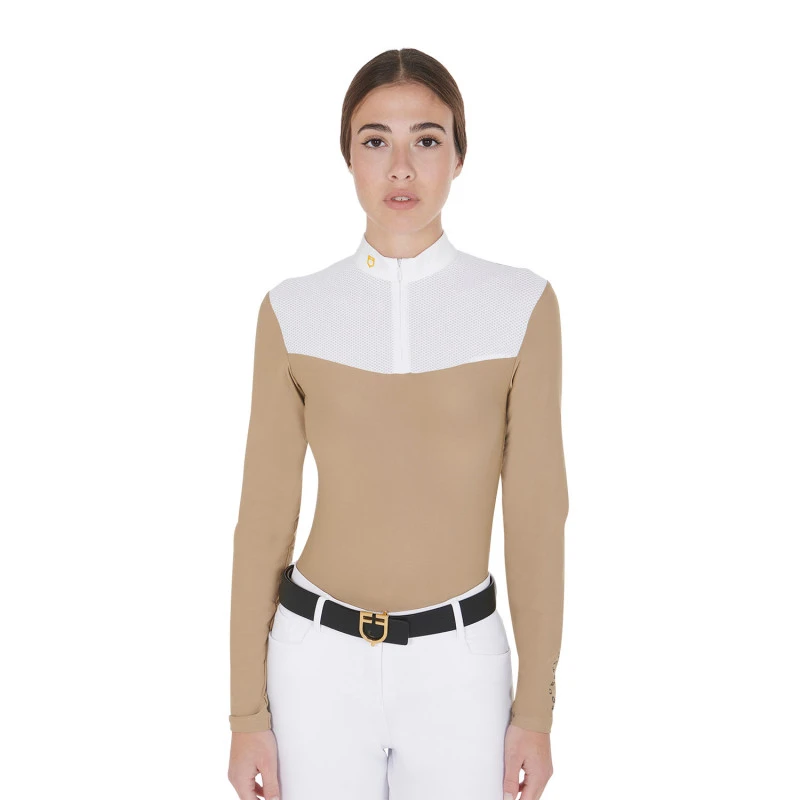 Polo de mujer de concurso en tejido técnico y mesh