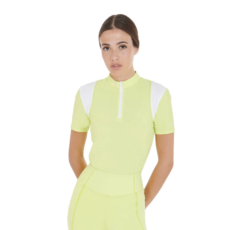 Women's slim fit training polo shirt with mesh inserts