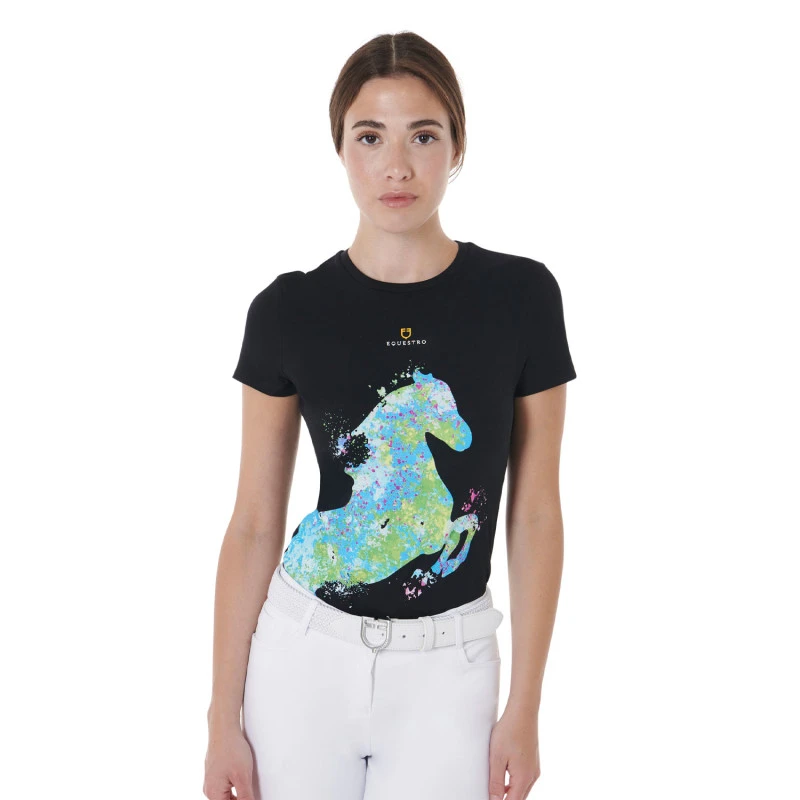 Women's slim fit T-shirt with abstract horse print