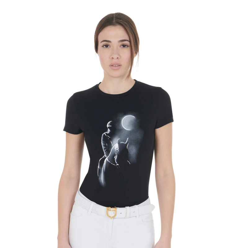 Damen-Slim-Fit-T-Shirt mit Mondlicht-Print