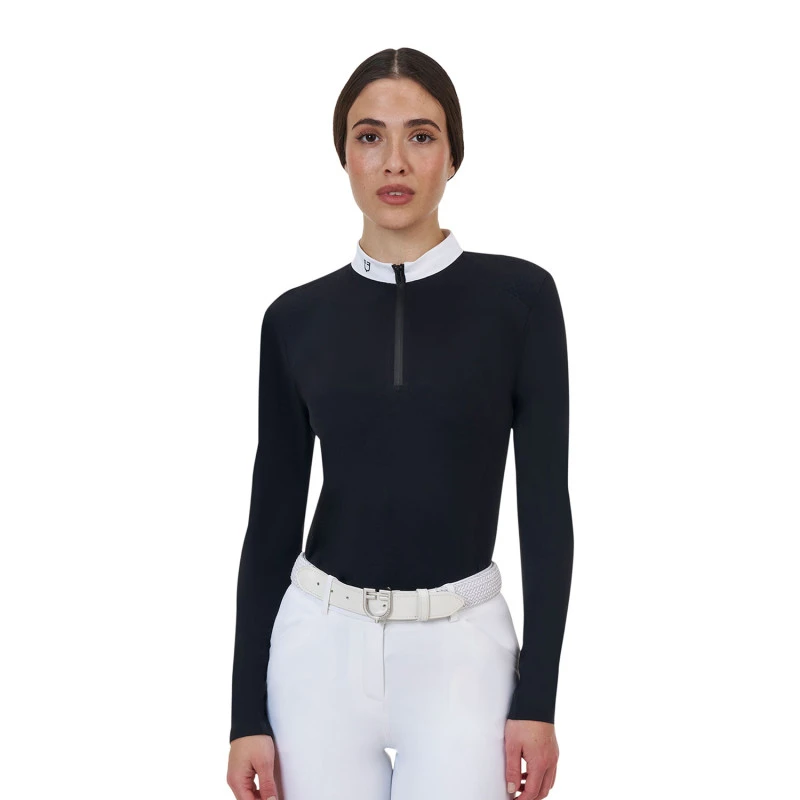 Equestro Ridertechnology Damen Turnier-Poloshirt mit langen Ärmeln und Reißverschluss