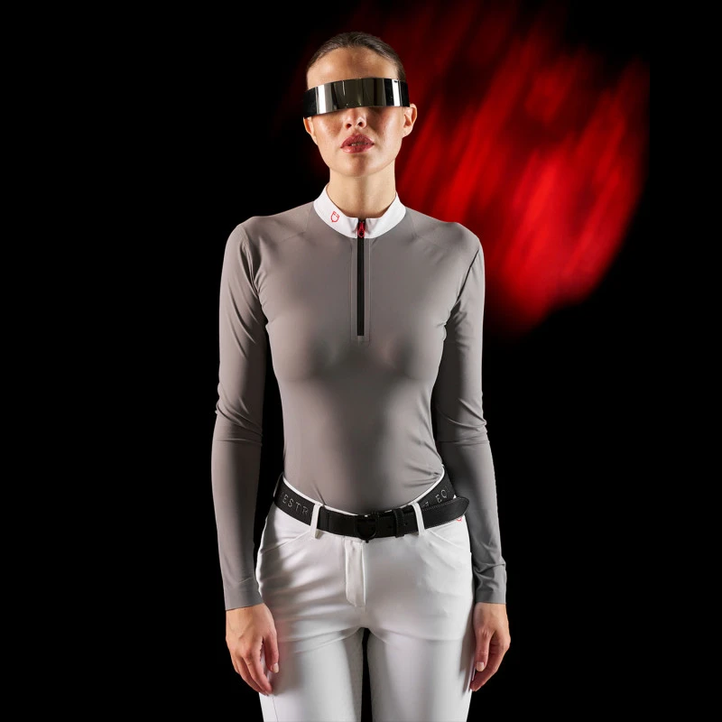 Polo de concurso para mujer Equestro Ridertechnology manga larga y cremallera