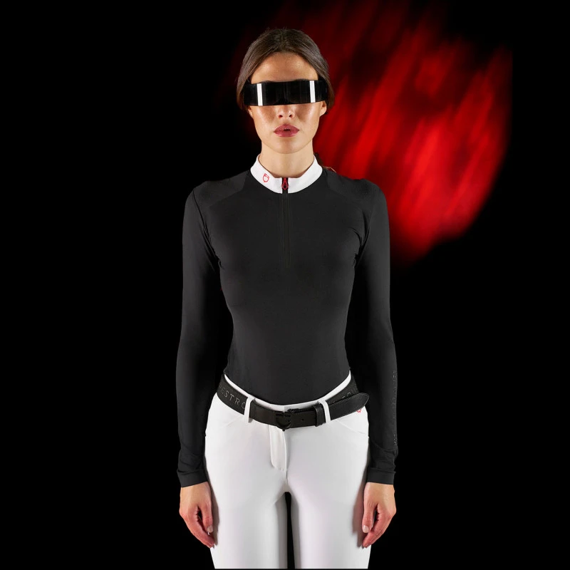 Polo de concurso para mujer Equestro Ridertechnology manga larga y cremallera
