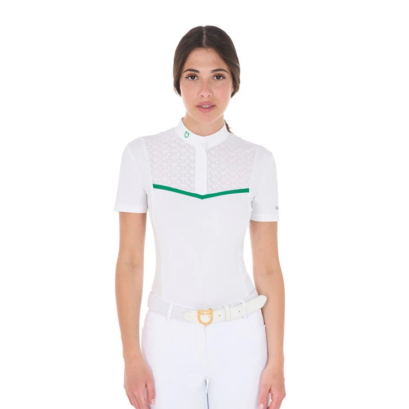 Polo de concurso para mujer corte slim con insertos perforados en el pecho