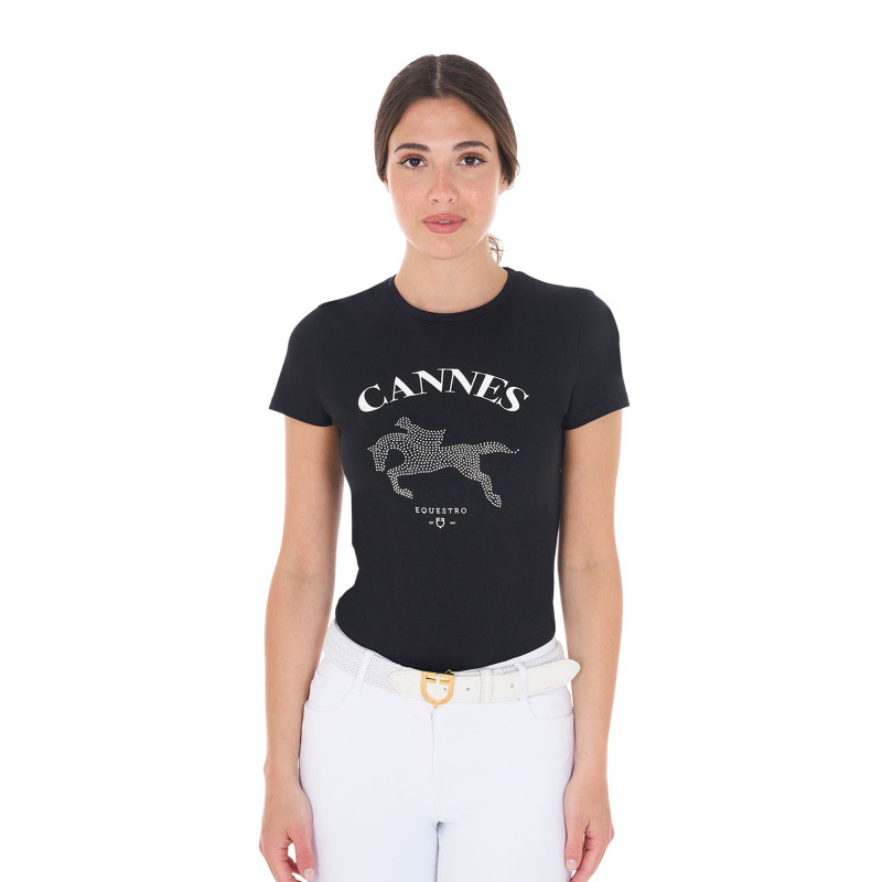 Women's Cannes cotton T-shirt with rhinestones
