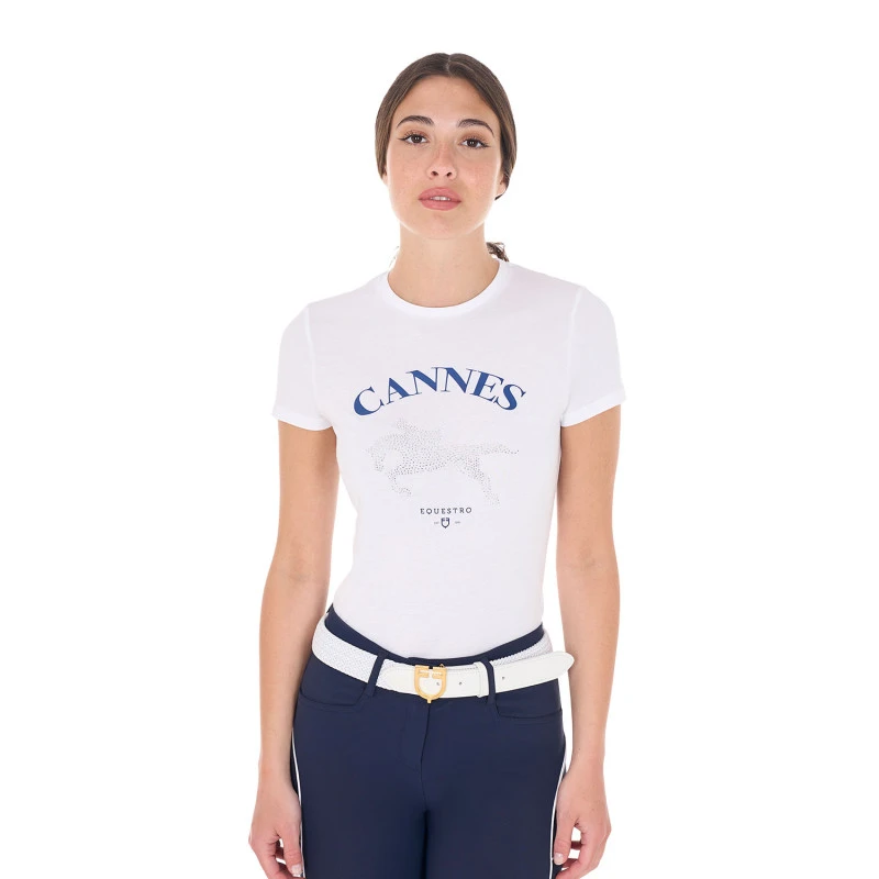 Women's Cannes cotton T-shirt with rhinestones