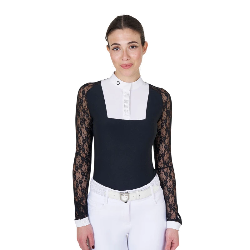 Camiseta polo de encaje de la colección Black Label de mujer manga larga con botones