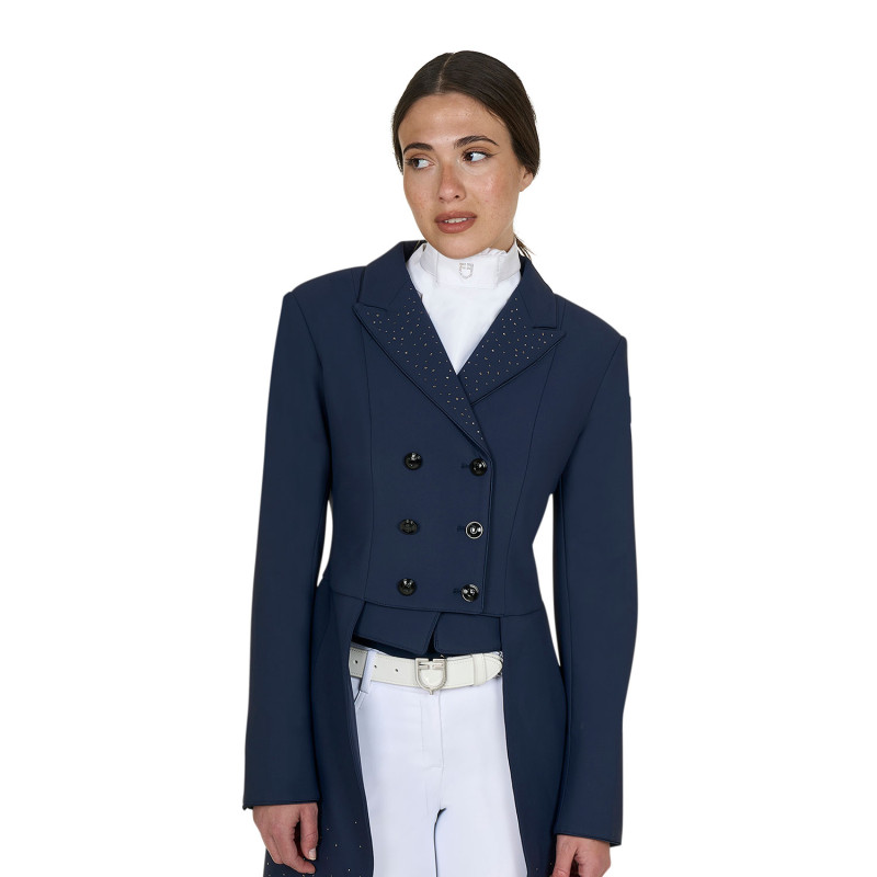 Women's tailocoat in technical fabric with rhinestones