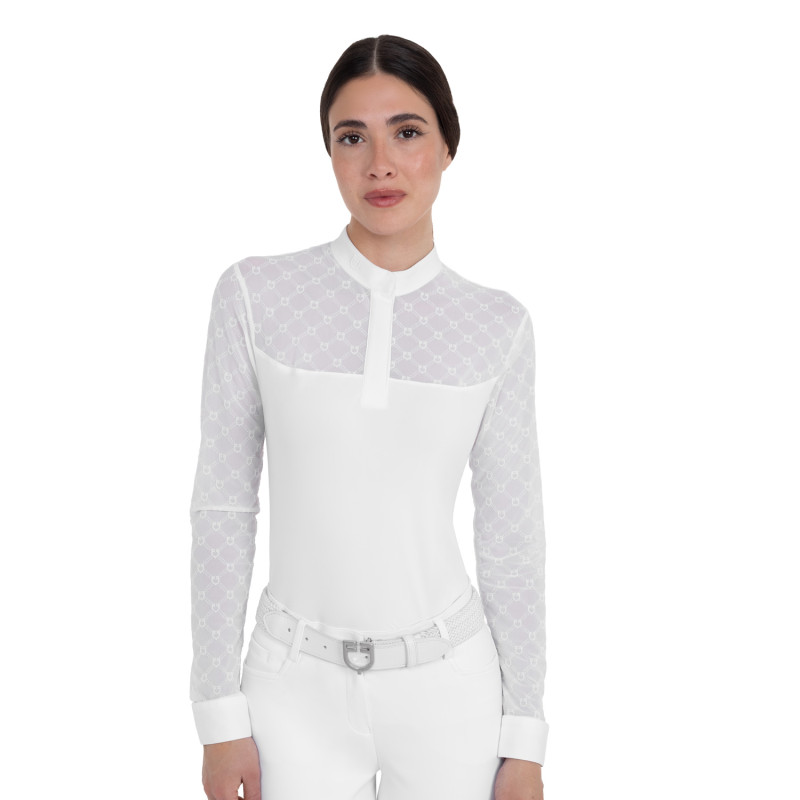Women's long-sleeved competition polo shirt with tulle inserts