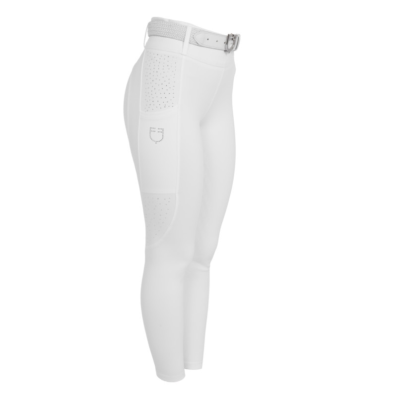 Women's high-waisted leggings with belt loops and rhinestones