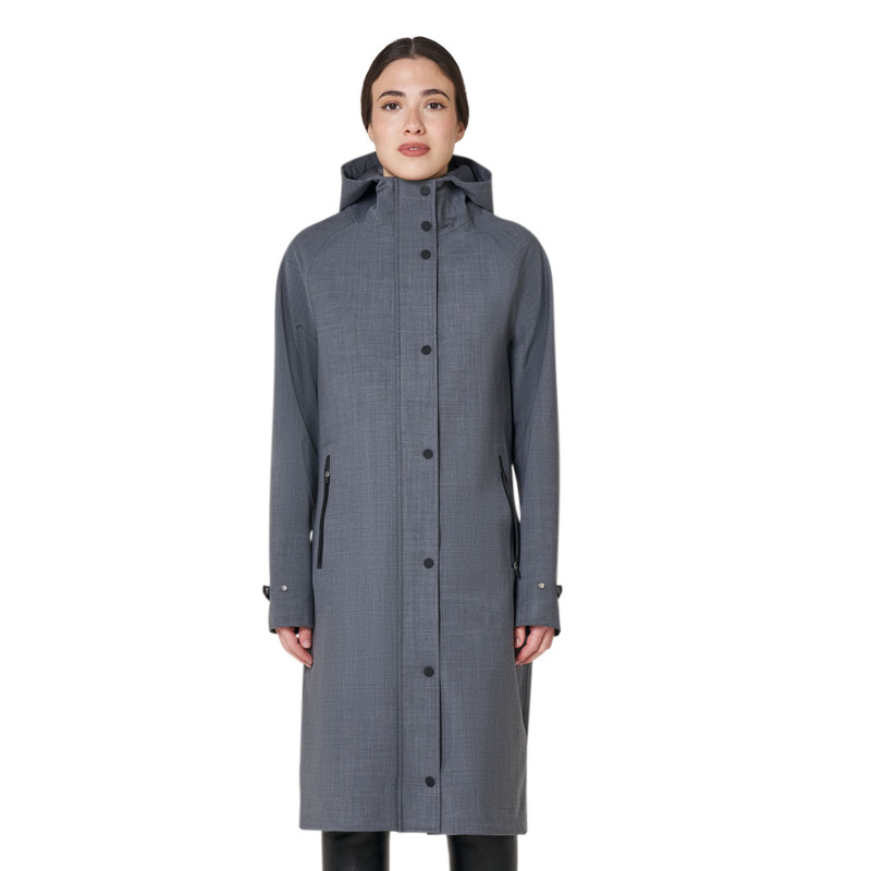 Women’s long wool-blend softshell with rear opening