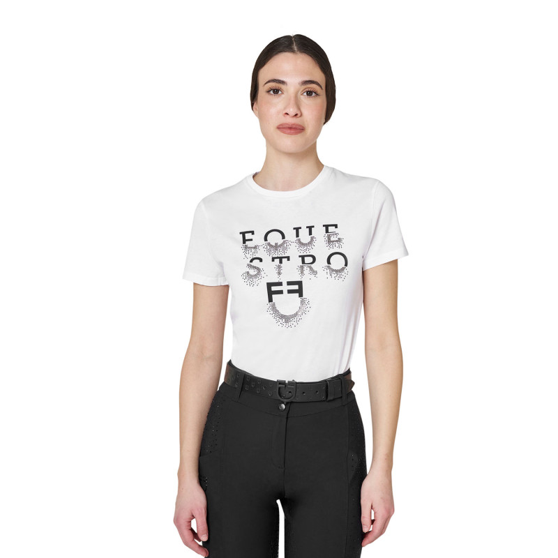 Women's T-shirt with rhinestone logo and lettering