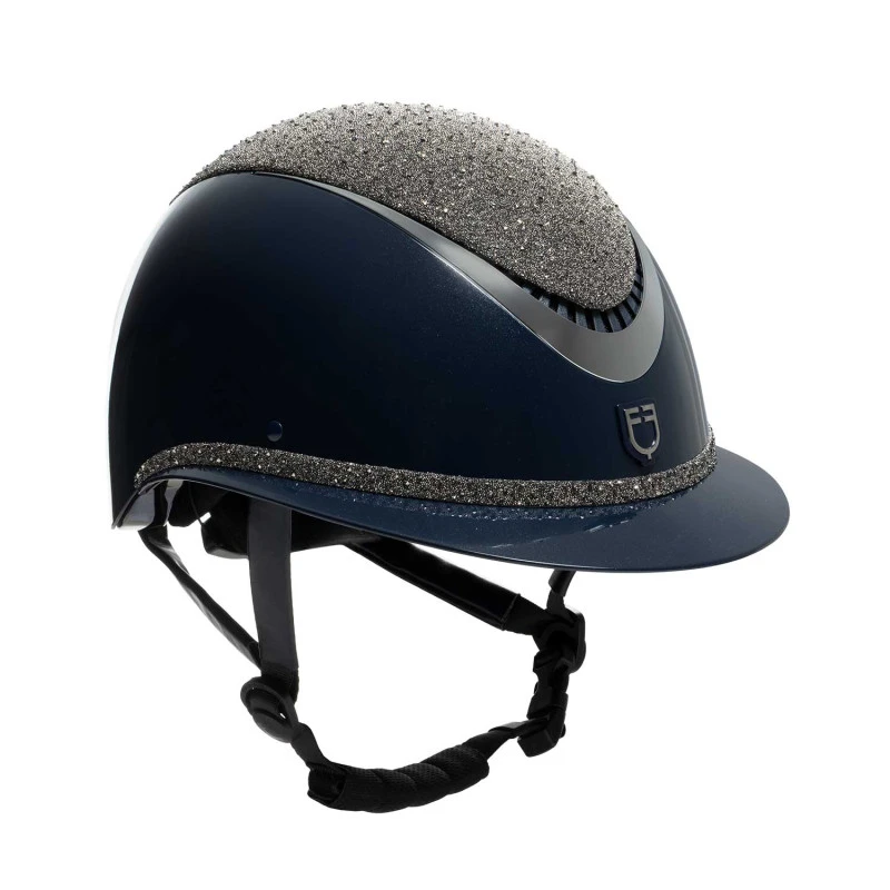 Helmet with wide visor and rhinestones homologation EN 1384-2023