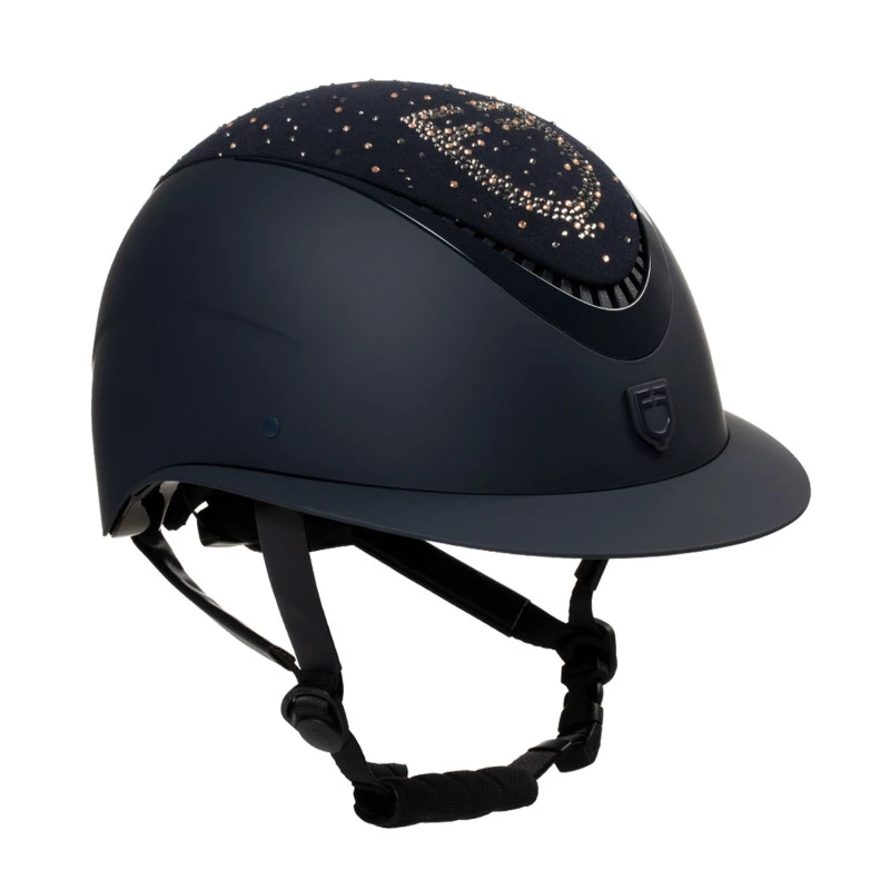 Matt helmet with wide visor and rhinestone logo homologation EN 1384-2023