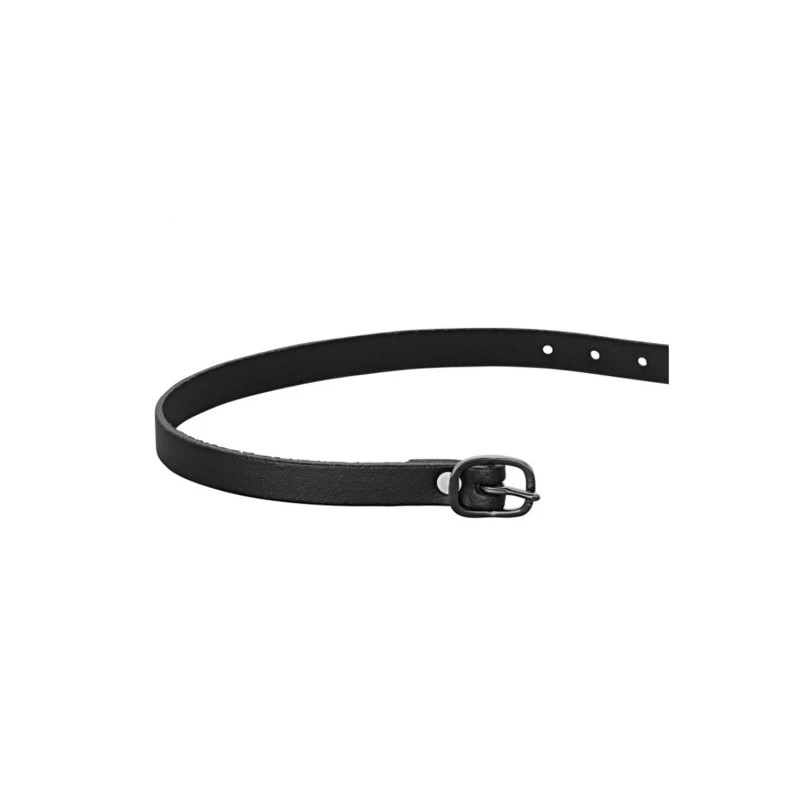 Hs Sporenriemen Leder schwarz 45 cm mit Schnalle Edelstahl/schwarz