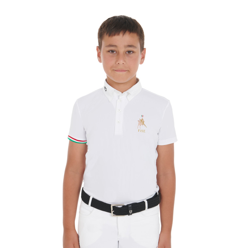 Boys' four-button competition polo shirt Equestro X FISE