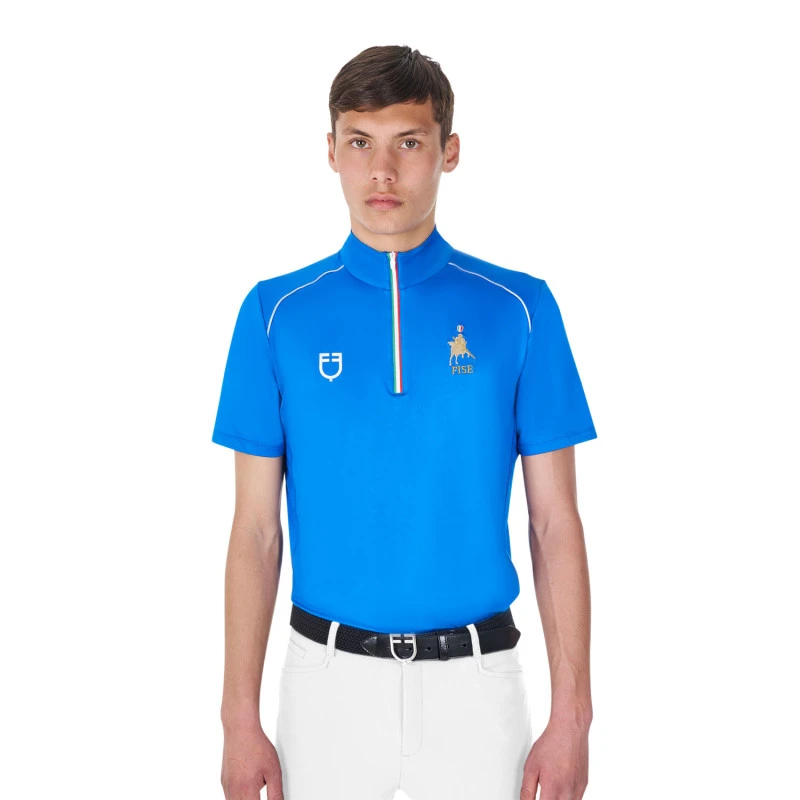 Men's training polo shirt with Italian flag zip Equestro X FISE