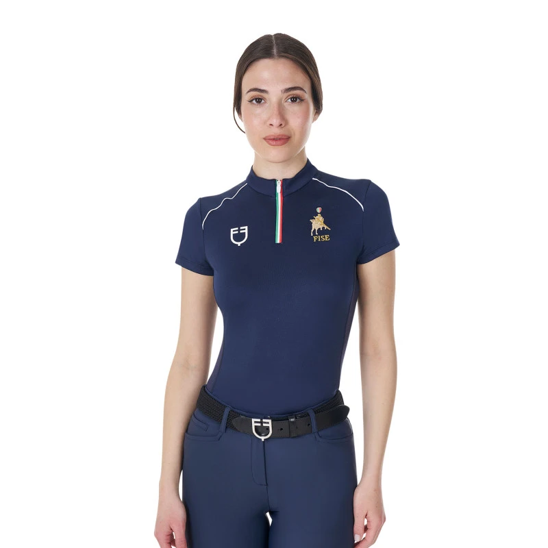 Women's training polo shirt with Italian flag zip Equestro X FISE