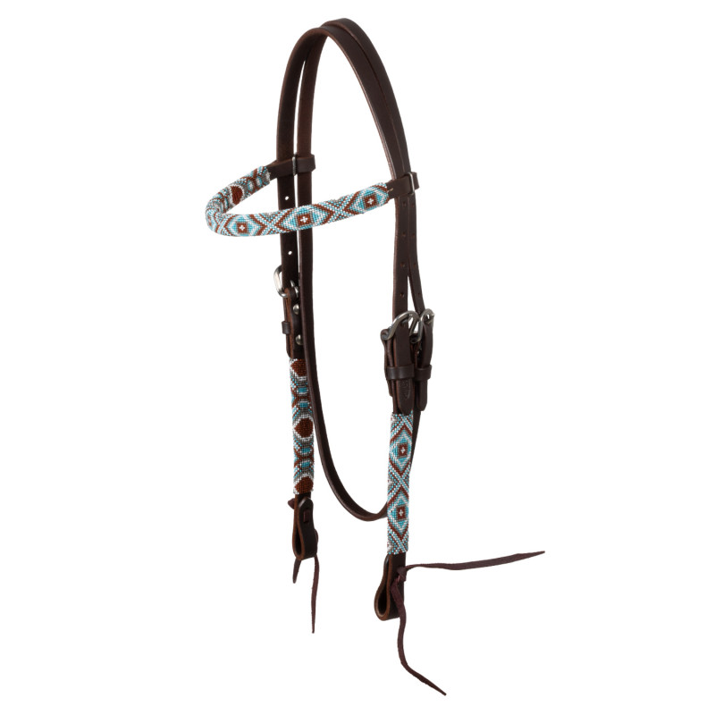 Oiled western bridle with beads