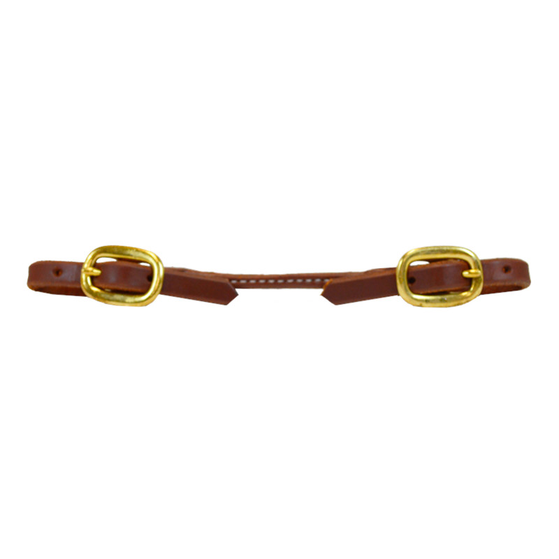Rolled Harness Leather Curb Strap - Brass