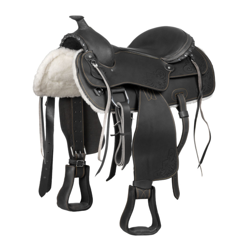 Lakota Saddle With Nabuk Seat And Silver Wire Tooling