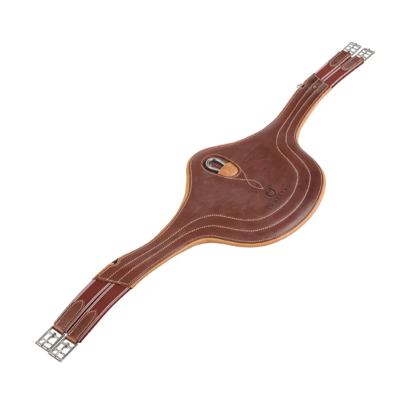 Jumping girth in leather with protectors