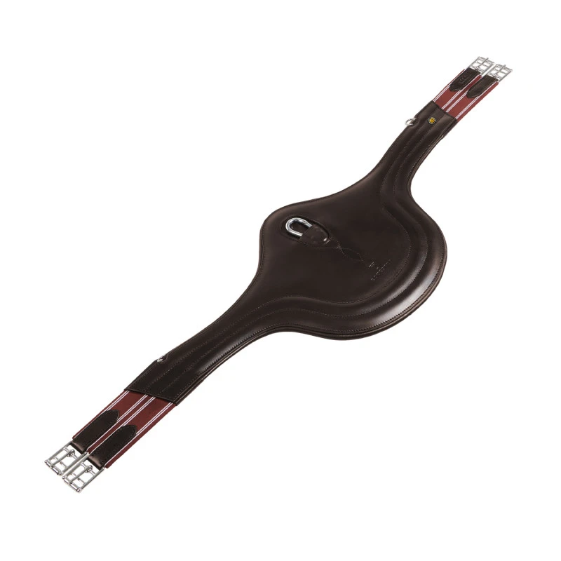 Jumping girth in leather with protectors