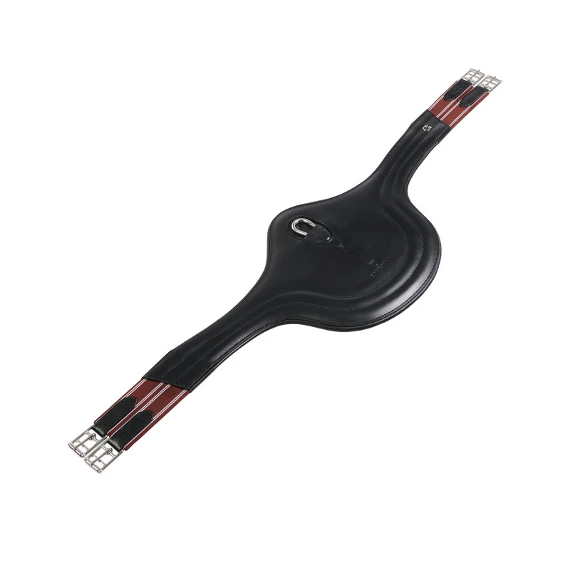 Jumping girth in leather with protectors