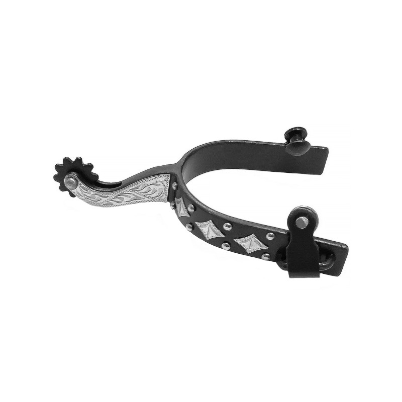 Black Western Spurs With Stainless Steel Decorations
